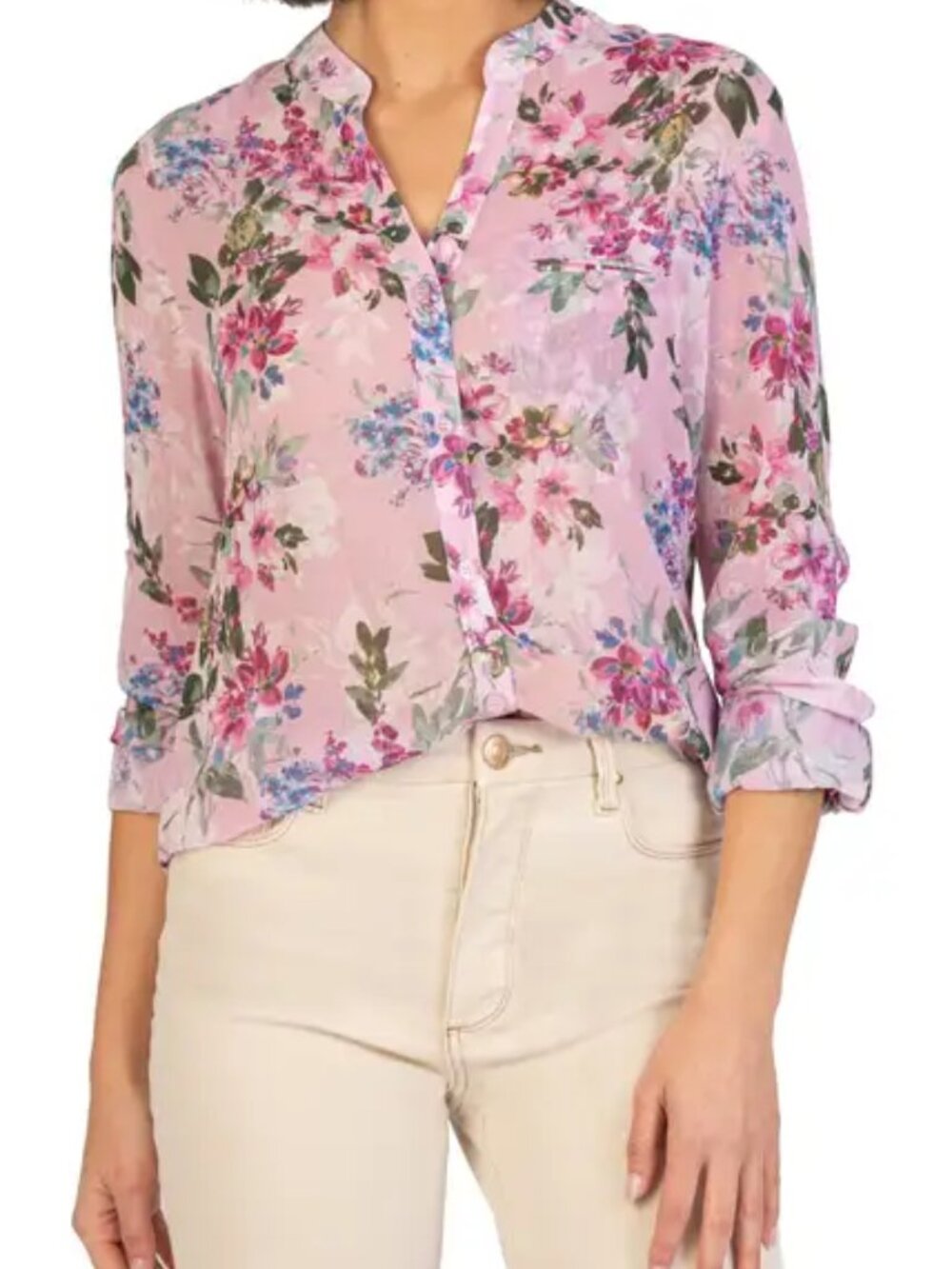 KUT from the Kloth Jasmine Chiffon Button-Up Shirt, QUARTU-LIGHT PINK
